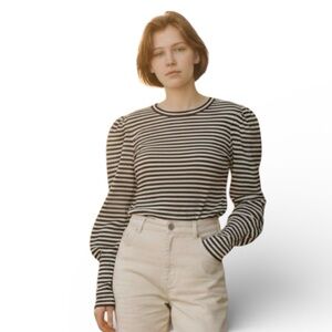 Loft | Puffed Sleeve Striped Sweater